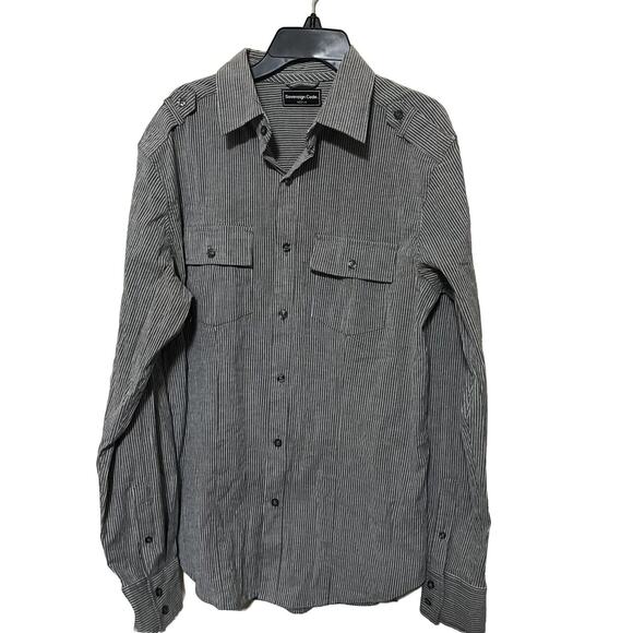 Sovereign Code Shirt Mens M Military Grey Pinstripe Button Up Collar Long Sleeve - Picture 1 of 8